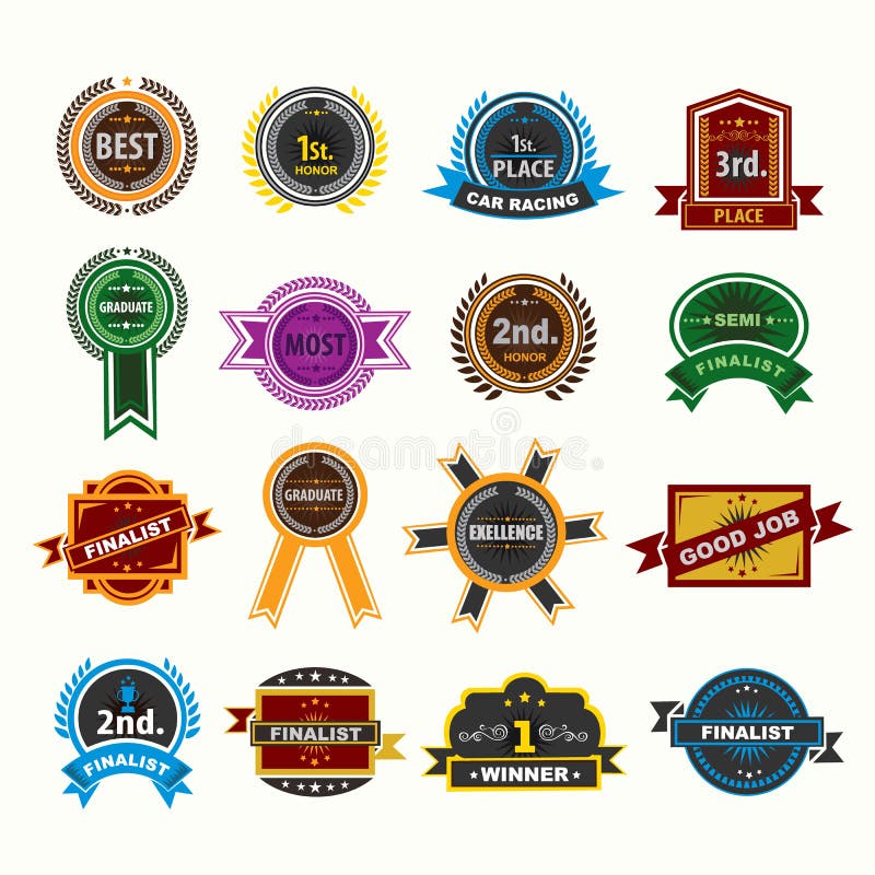 Award badges icons set. stock illustration. Illustration of laurel ...