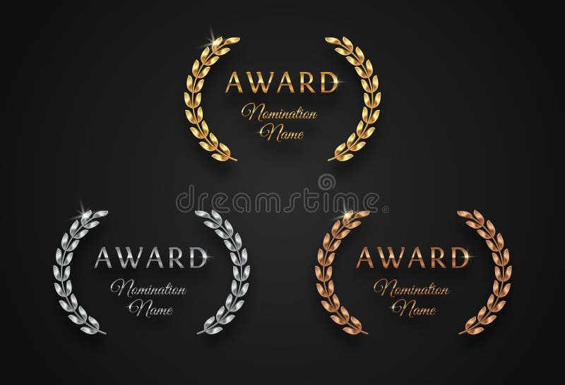 Award sign with laurel wreath - golden, silver and bronze variants