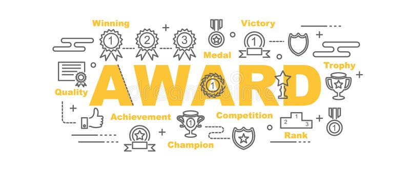 Award vector banner design concept, flat style with thin line art icons on white background. Minimal shield vectors