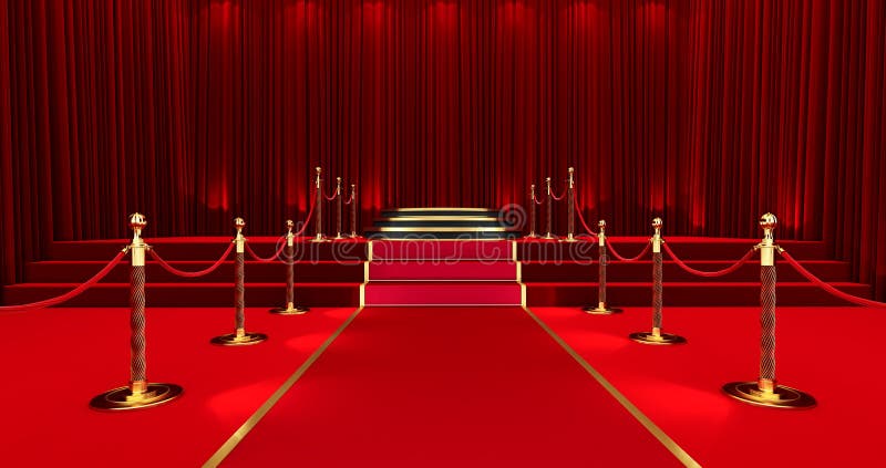 Long Red Carpet between Rope Barriers with Stair at the End with Open Door,  Stock Illustration - Illustration of stairs, prestige: 235367709
