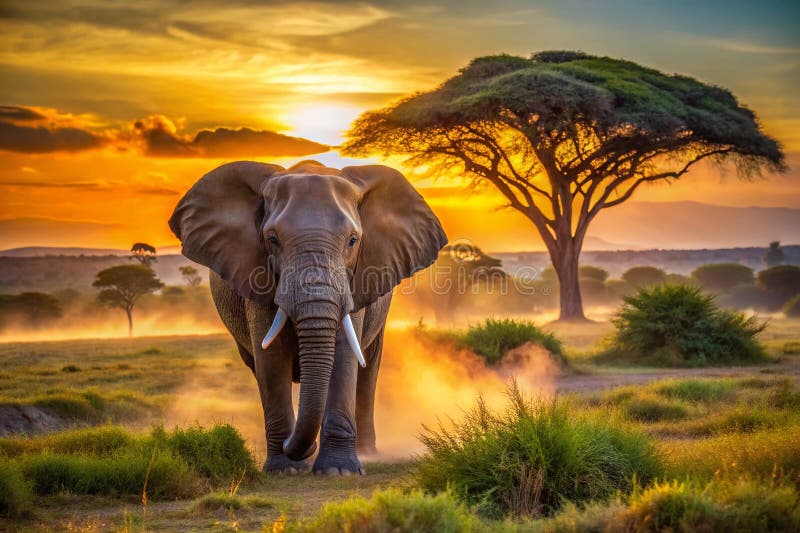 AweInspiring African Elephant in the Vast Savanna A Stunning Wildlife Photograph Capturing the Majesty and Beauty of of stock illustrationer