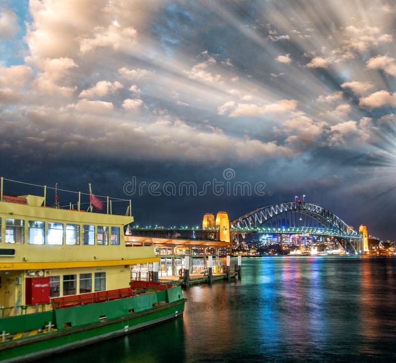Awesome sunset over Sydney Harbour in winter season