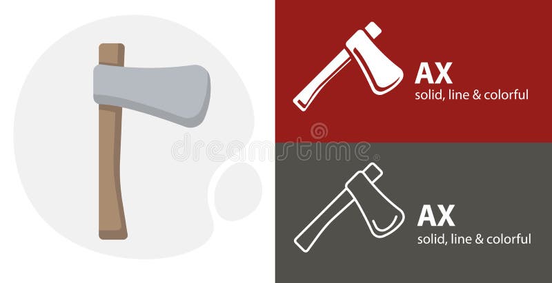 Ax isolated tool flat icon with ax solid, line icons. Ax isolated tool flat icon with ax solid, line icons