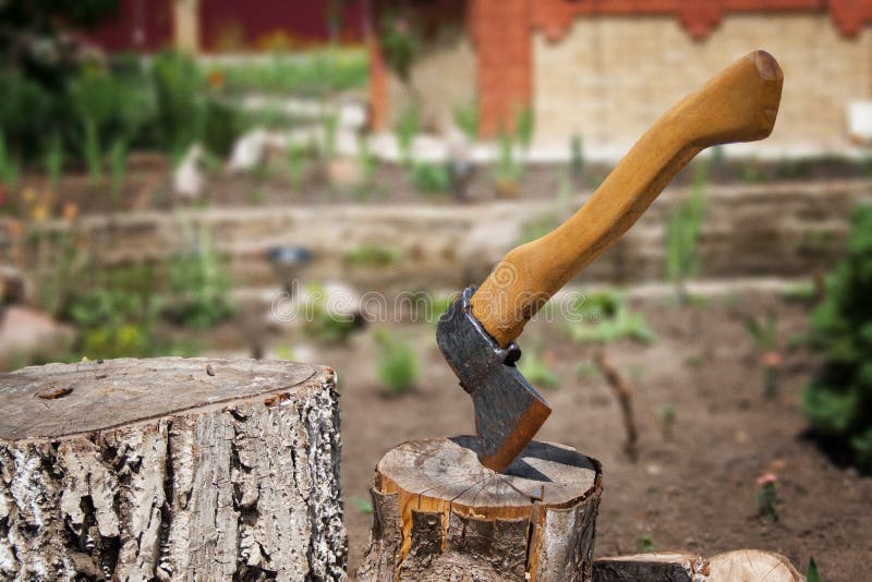 Axe on the chopping deck stock photo. Image of chopper 74290004
