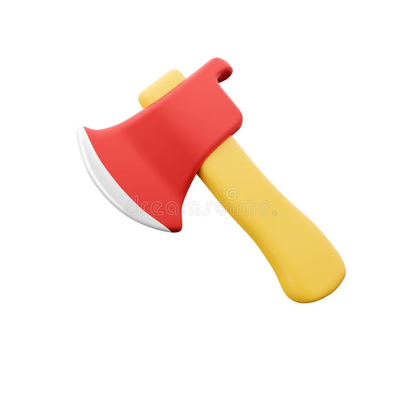 Axe 3D illustration. 3D rendering icon of axe.Wooden axe icon isolated on white background. 3d rendering axe icon.