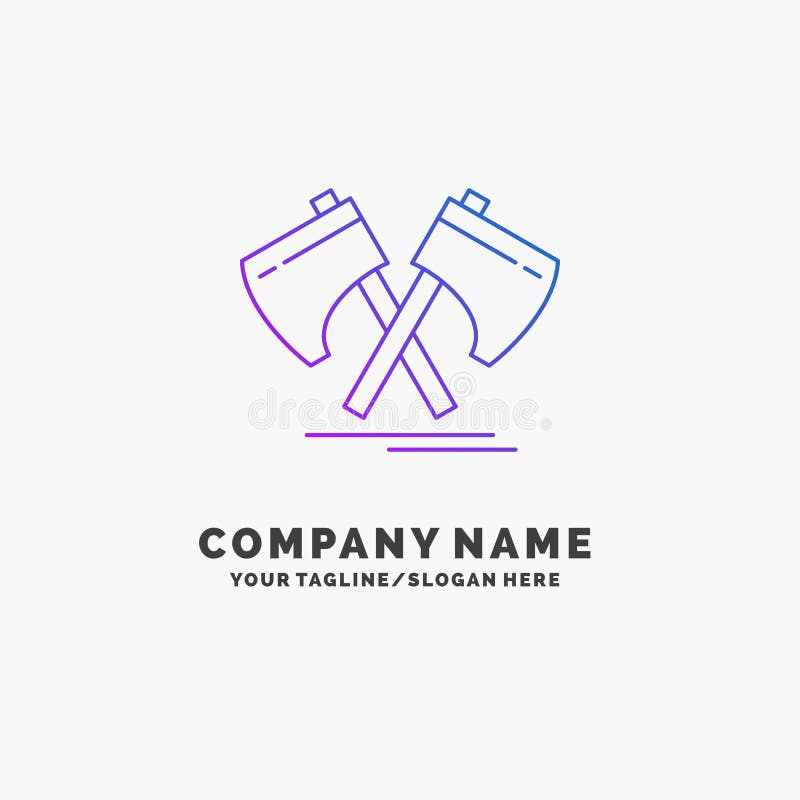 Axe, hatchet, tool, cutter, viking Purple Business Logo Template. Place for Tagline. Vector EPS10 Abstract Template background