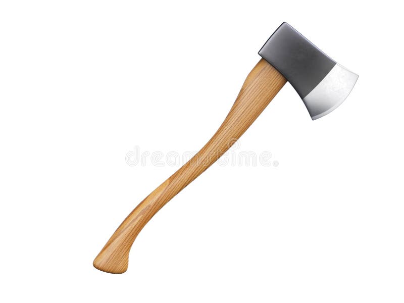 Axe with wooden handle isolated on white background 3d rendering, digitally generated image