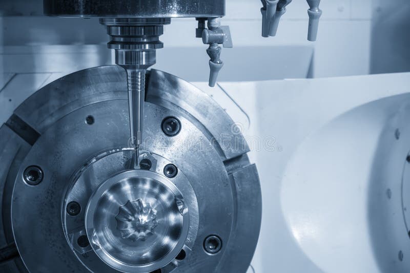Axis cnc milling machine cutting mold parts with barrel tool this image illustrates a machining using representing advanced multi royalty-vrije stock foto