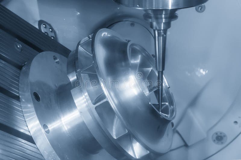 5 Axis CNC Milling Machine Cutting Water Turbine Part with Ball End Mill stock image