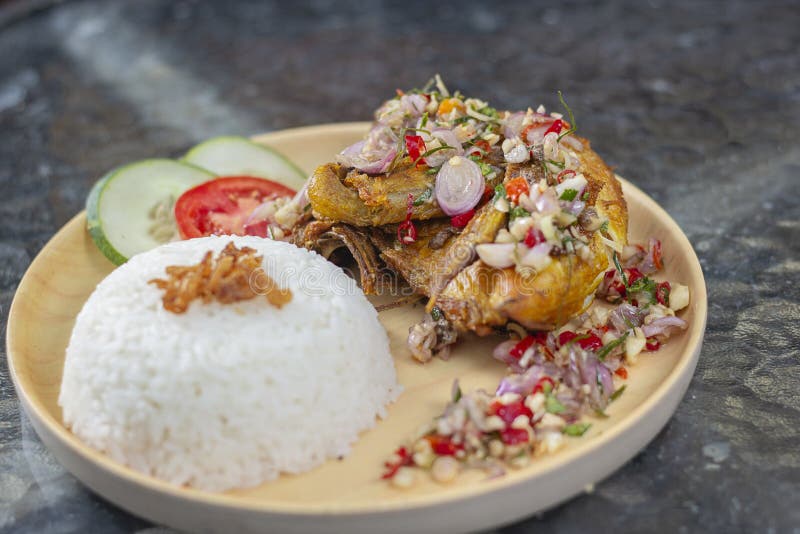 Ayam Goreng Sambal Matah Fried Chicken With Sambal Matah Stock Image