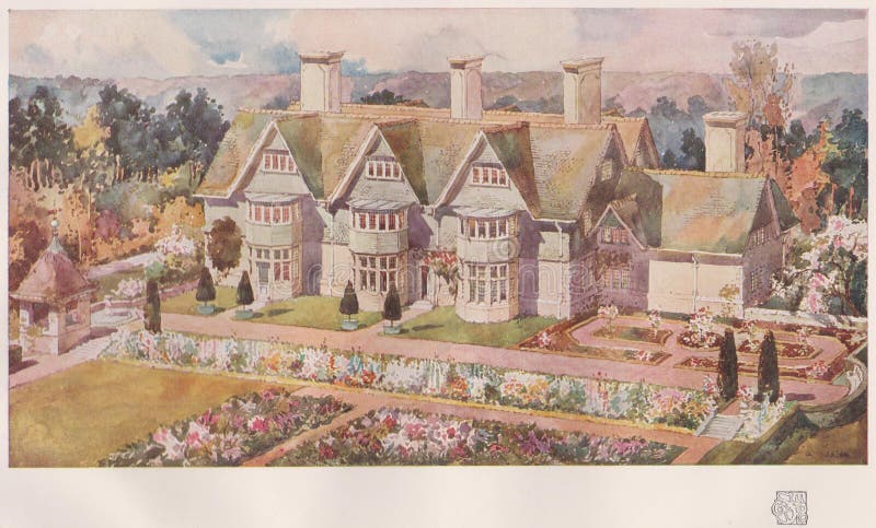 AYRSHIRE, ДОМ НА ТРУНЕ, около 1910, Арнольдом Митчелом, архитектор - опубликованный в студии Magazin, Лондоне ОКОЛО 1910 стоковая фотография rf AYRSHIRE, ДОМ НА ТРУНЕ, около 1910, Арнольдом Митчелом, архитектор - опубликованный в студии Magazin, Лондоне ОКОЛО 1910 стоковая фотография rf