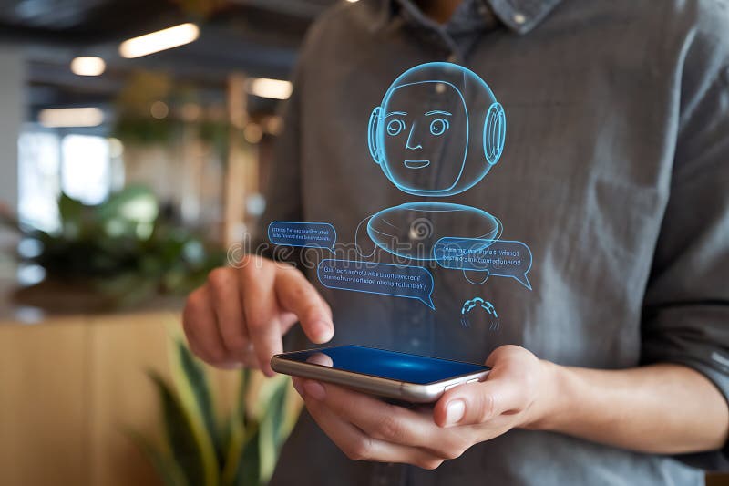 Ayuda de un bot de audio digital AI en pantalla de Smartphone libre illustration