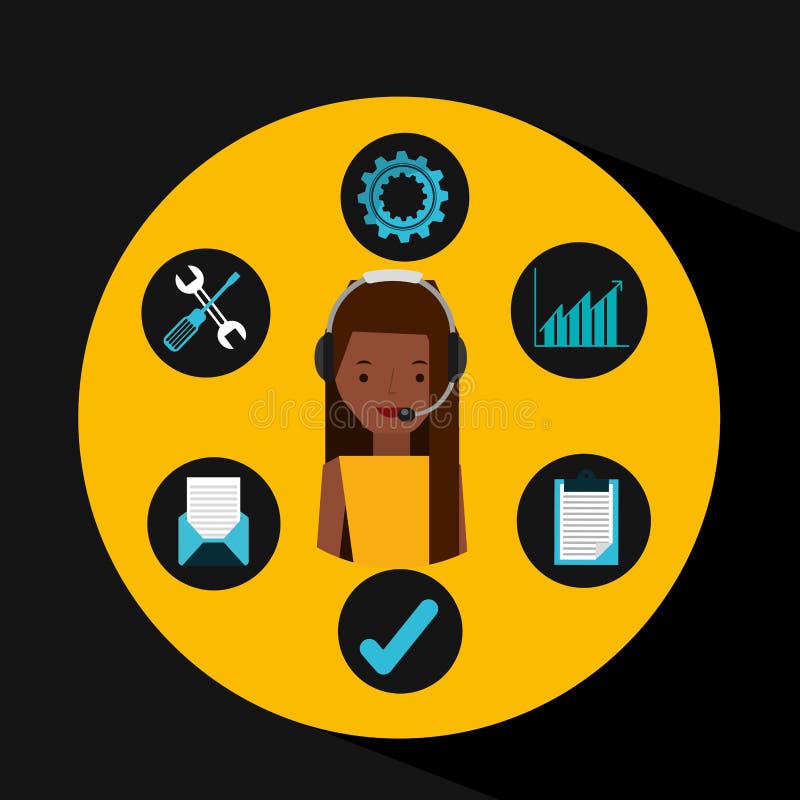 Ayuda del operador de la ayuda de la muchacha del Afro ilustración del vector Ayuda del operador de la ayuda de la muchacha del Afro ilustración del vector