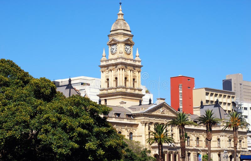 The City Hall in Darling Street, built in 1905 is one of the landmarks of the city centre(Cape Town, South Africa). Its most impressive feature is the opulently decorated marble facade which combines Italian renaissance features with the English colonial style. The building houses the town library and Cape Town's main concert hall. The City Hall in Darling Street, built in 1905 is one of the landmarks of the city centre(Cape Town, South Africa). Its most impressive feature is the opulently decorated marble facade which combines Italian renaissance features with the English colonial style. The building houses the town library and Cape Town's main concert hall.