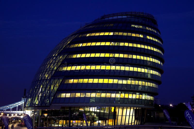 London, United Kingdom, Aug 24, 2007 : City Hall at night time illuminated by the office lighting. London, United Kingdom, Aug 24, 2007 : City Hall at night time illuminated by the office lighting