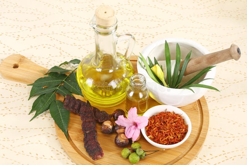 Ayurvedic Oil in Glass Bottle or Herbal Hair Oil with Herbs Stock Photo -  Image of natural, agriculture: 101528200