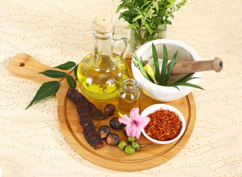 Ayurvedic Oil in Glass Bottle or Herbal Hair Oil with Herbs Stock Photo -  Image of healthcare, ingredient: 101530040
