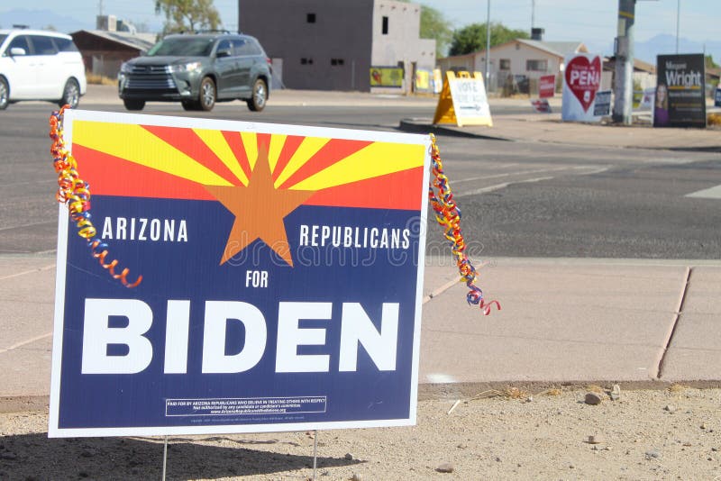 Phoenix, Ariz. / USA - October 31, 2020:Â Arizona RepublicansÂ for Biden signsÂ urge people to vote for presidential candidate Joe Biden and Kamala Harris in the 2020 presidential election. Phoenix, Ariz. / USA - October 31, 2020:Â Arizona RepublicansÂ for Biden signsÂ urge people to vote for presidential candidate Joe Biden and Kamala Harris in the 2020 presidential election