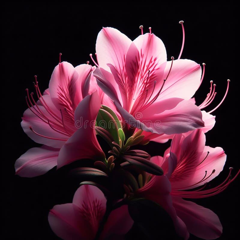 Azalea απομονωμένο σε μαύρο φόντο. άνθη και φυτά την άνοιξη. τεχνητό ελεύθερη απεικόνιση δικαιώματος