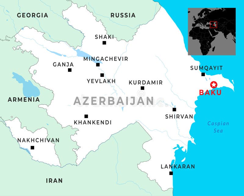 Azerbaijan Map With Capital Baku Most Important Cities And National Azerbaijan Map Capital Baku Most Important Cities National Borders Detailed Featuring Key Ideal Educational 355344813