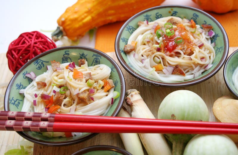 Asian food with soba noodles and vegetables. Asian food with soba noodles and vegetables