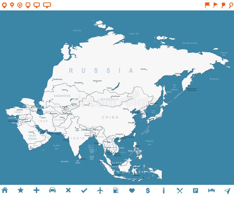 Azië - kaart en navigatieetiketten - illustratie vector illustratie Azië - kaart en navigatieetiketten - illustratie vector illustratie