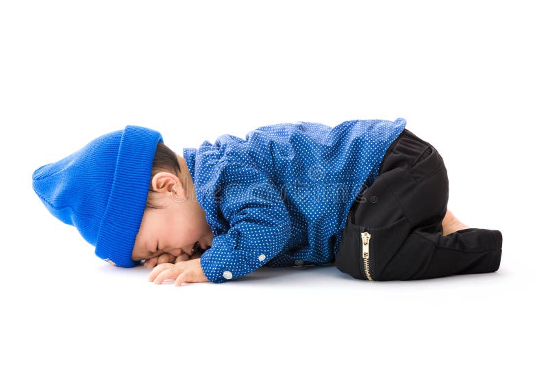 Asian baby boy lay down crying isolated on white. Asian baby boy lay down crying isolated on white