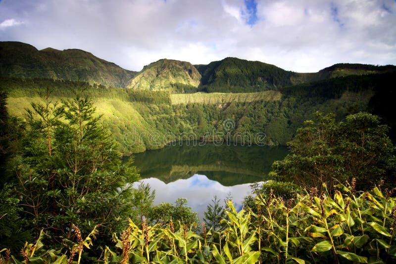 Lagoa de Santiago crater lake near Sete Cidades and Lagoa Azul crater lake in SÃ£o Miguel island in Azores. Lagoa de Santiago crater lake near Sete Cidades and Lagoa Azul crater lake in SÃ£o Miguel island in Azores.