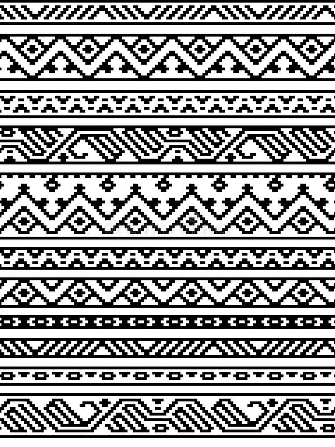 Aztec geometric aztec etnic alb-negru, fără sudură, vector al chenarelor vector illustration