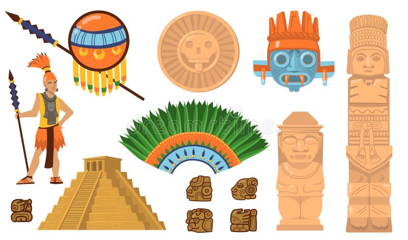 Mexican Gods Symbols. Abstract Aztec Animal Bird Totem Idols, Ancient ...