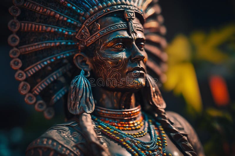 Aztec or Mayan Warrior Bronze Statue Stock Illustration Illustration