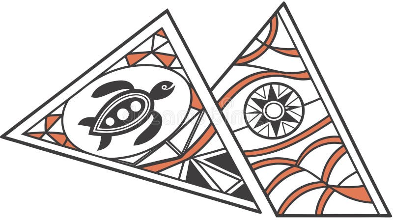 Aztec Pyramid with Sea Turtle and Compass Abstract Design, vector design Generative AI stock illustration