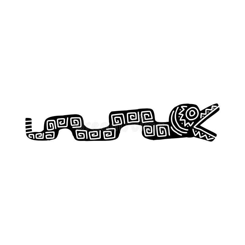 Serpiente Azteca Con El Icono De Dos Cabezas, Estilo Simple Ilustración