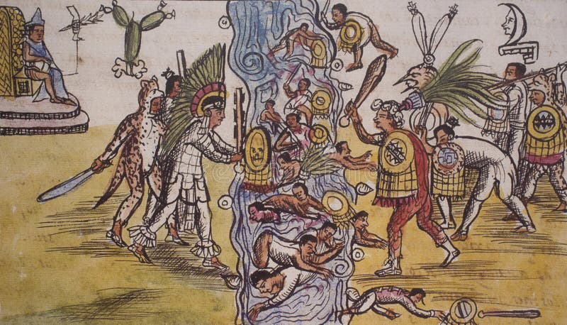 Aztecs fighting against Metztitlan at Duran Codex stock image