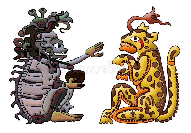 Aztekische Mayagottheit - ah Puch und Balam stock abbildung Aztekische Mayagottheit - ah Puch und Balam stock abbildung
