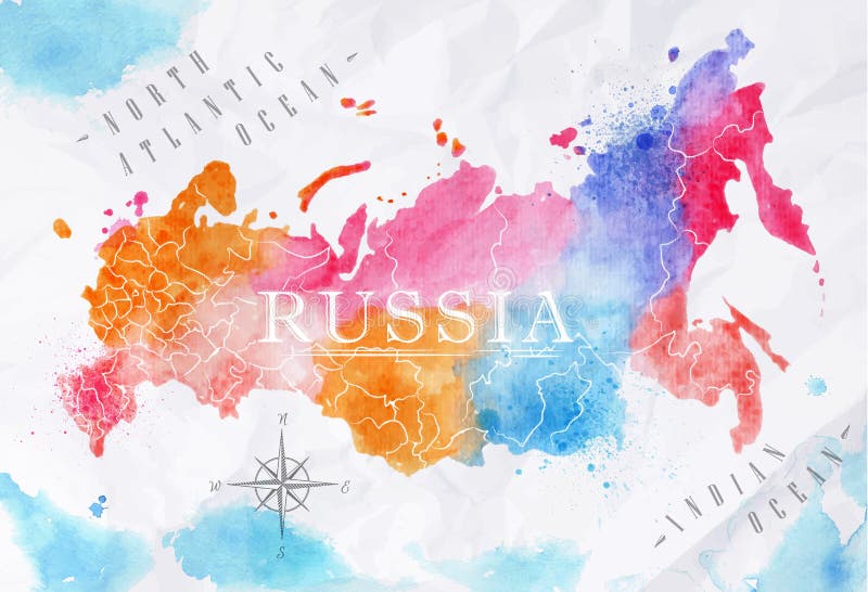 Mapa em aguarela Rússia rosa azul ilustração stock