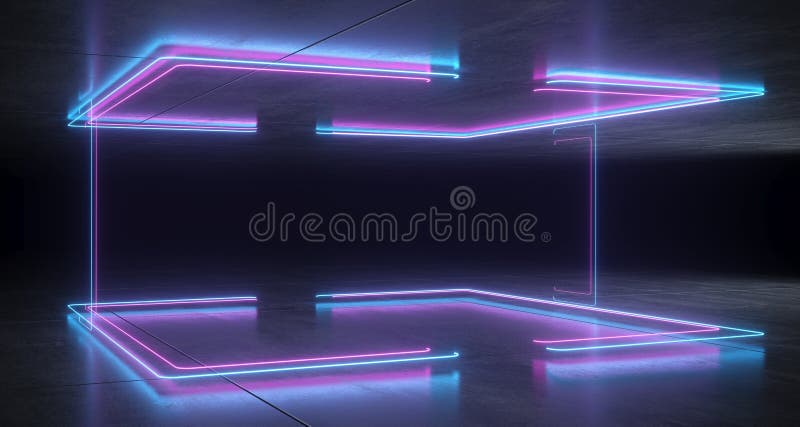 Azul de neón formado soporte futurista de la ciencia ficción y Li que brilla intensamente púrpura stock de ilustración Azul de neón formado soporte futurista de la ciencia ficción y Li que brilla intensamente púrpura stock de ilustración