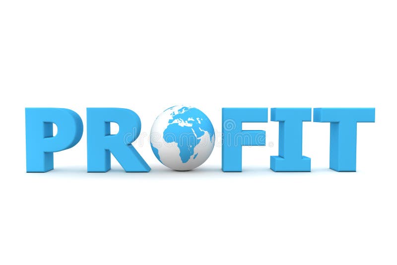 Blue word Profit with 3D globe replacing letter O. Blue word Profit with 3D globe replacing letter O