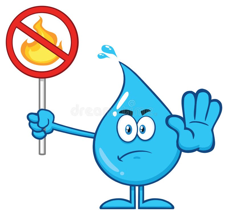 Cartoon Azul Irritado Largando Água Cartoon Segurando Um Sinal Sem