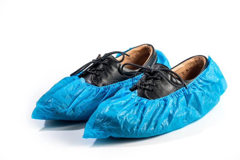 Azul Plástico Zapato Cubre En Negros Foto de archivo - Imagen de hospital, polietileno: 214933844