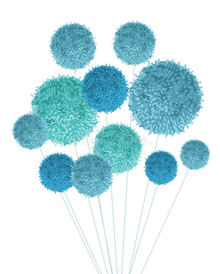 Azul Pom Poms Bouquet Decorative Element do bebê do vetor Grande para a sala do berçário, cartões feitos a mão, convites, bebê ilustração royalty free Azul Pom Poms Bouquet Decorative Element do bebê do vetor Grande para a sala do berçário, cartões feitos a mão, convites, bebê ilustração royalty free