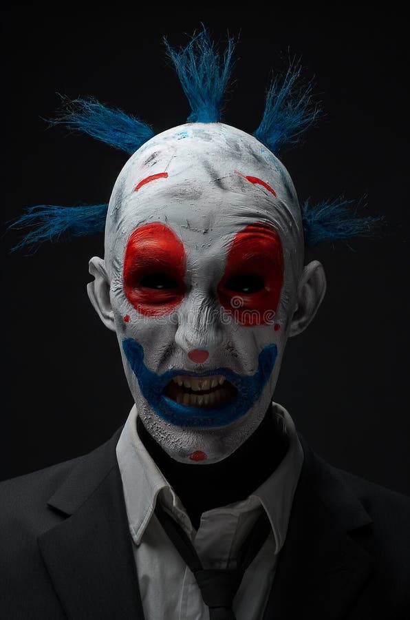 Azul rojo de los zombis locos del payaso en una chaqueta foto de archivo libre de regalías Azul rojo de los zombis locos del payaso en una chaqueta foto de archivo libre de regalías