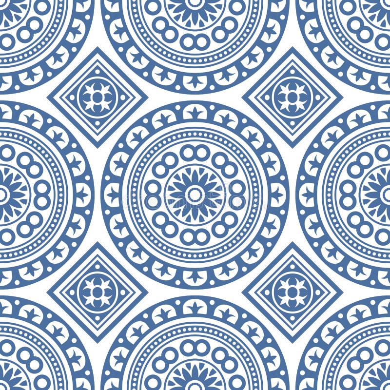 Azulejo Seamless Portuguese Tile Blue Pattern. Vector royalty free illustration