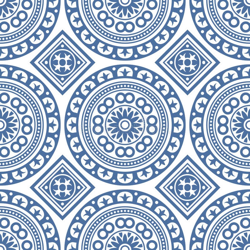 Azulejo Seamless Portuguese Tile Blue Pattern. Vector