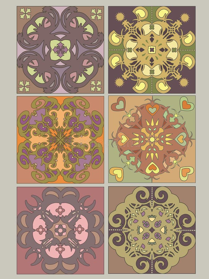 Azulejos fijados con los modelos decorativos de la vendimia ilustración del vector Azulejos fijados con los modelos decorativos de la vendimia ilustración del vector