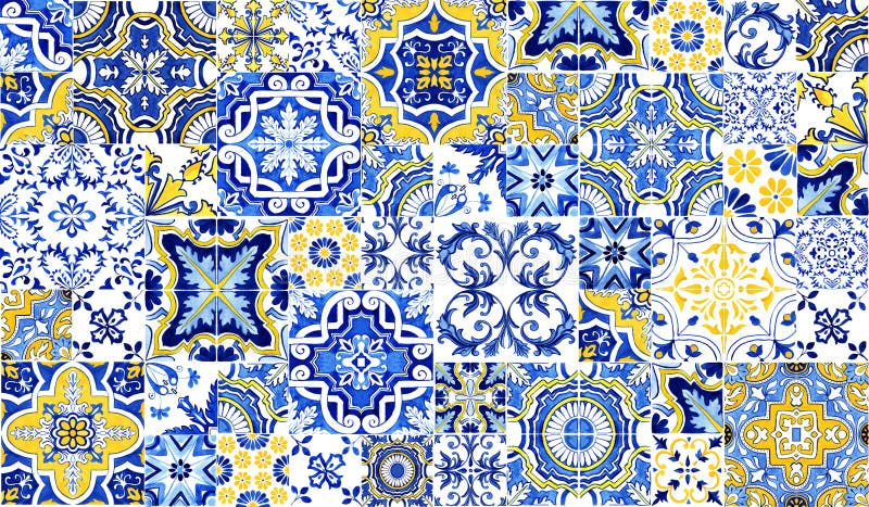 Azulejos Kacheln Papier. Traditioneller Portugiesisch Mosaikfliesen-Wand desoration. Originalvorlage des Aquarells mit blau.