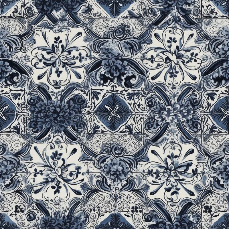 Azulejos pattern, created with generative AI vector illustration