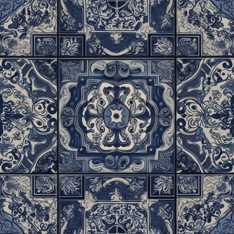Azulejos pattern, created with generative AI stock illustration