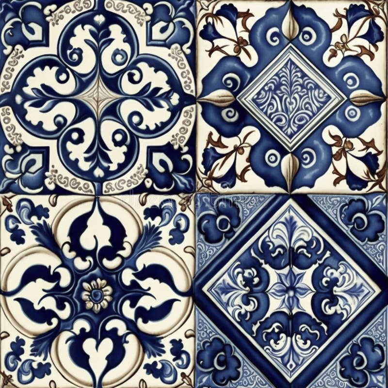 Azulejos pattern, created with generative AI royalty free illustration