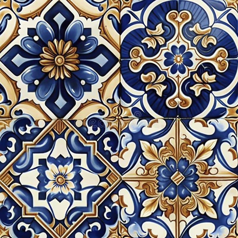 Azulejos pattern, created with generative AI vector illustration